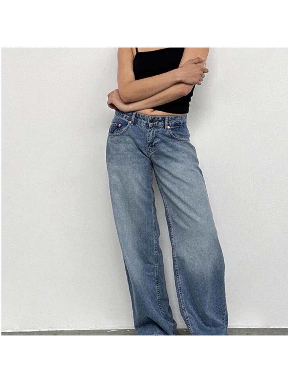 MOTEL ROCKS 100% cotton Roomy Extra Wide Low Rise Jeans in Powder Blue